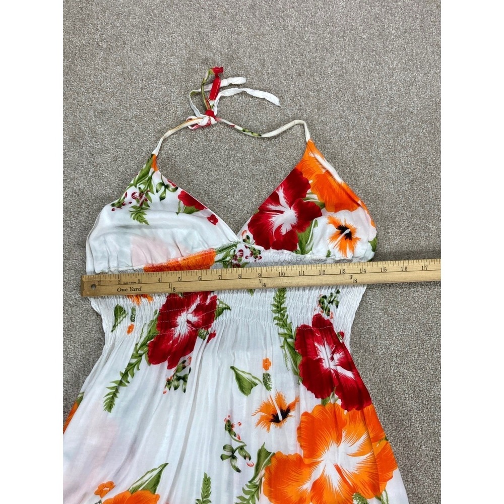 Tropical Floral Babydoll Halter Mini Dress Womens S White Summer Boho Beach Chic - Picture 4 of 7